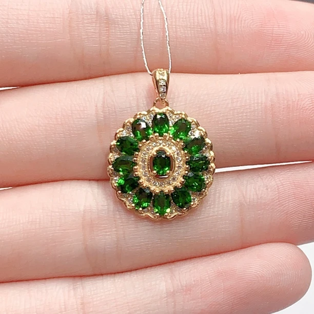 s925银天然透辉石环圈吊坠（不含链）3x4女款精致百搭