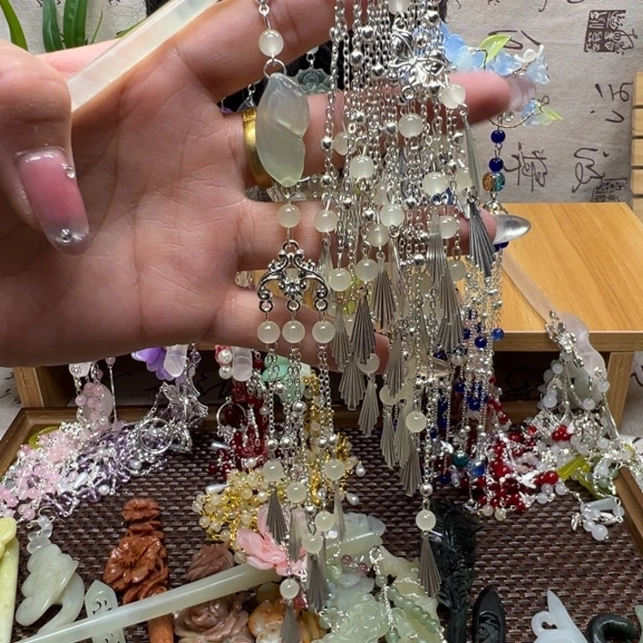 合金蛇纹石玉发饰