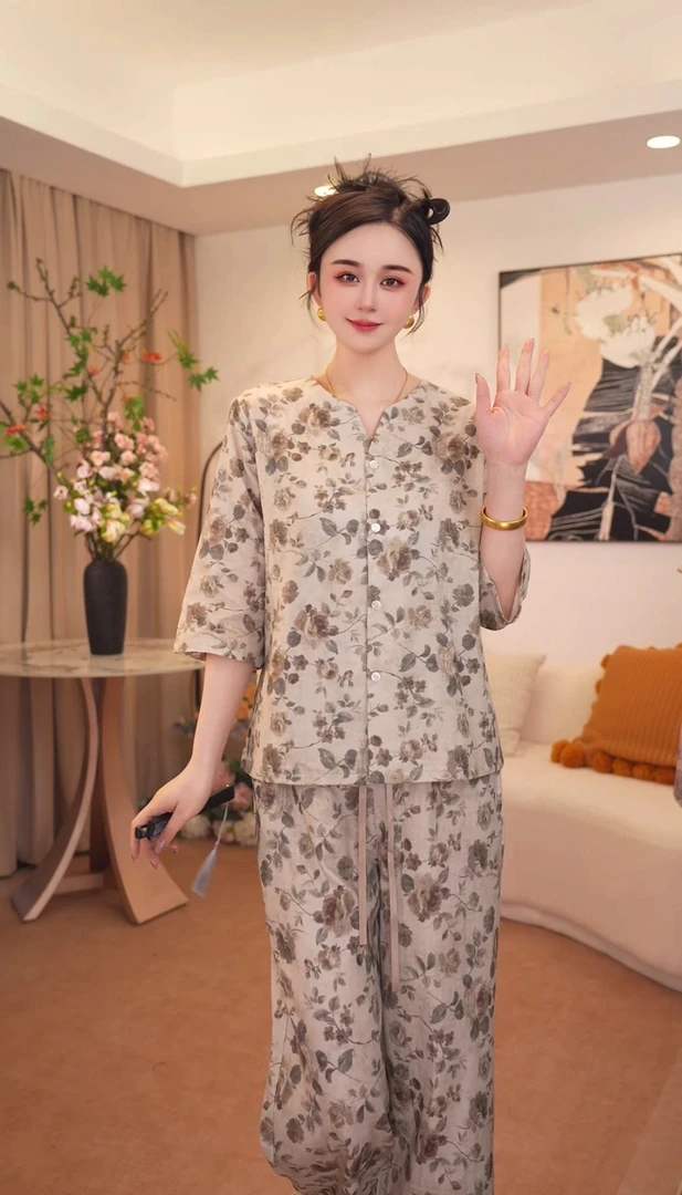 【花想容】亿鑫2025时尚新款夏季女士休闲棉质透气可外穿家居服