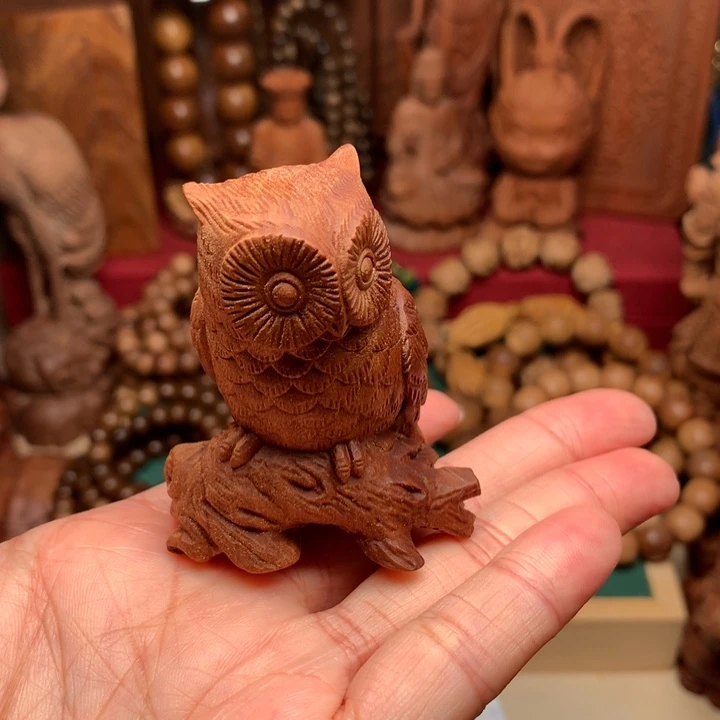 檀香木把件老山檀猫头鹰微瑕