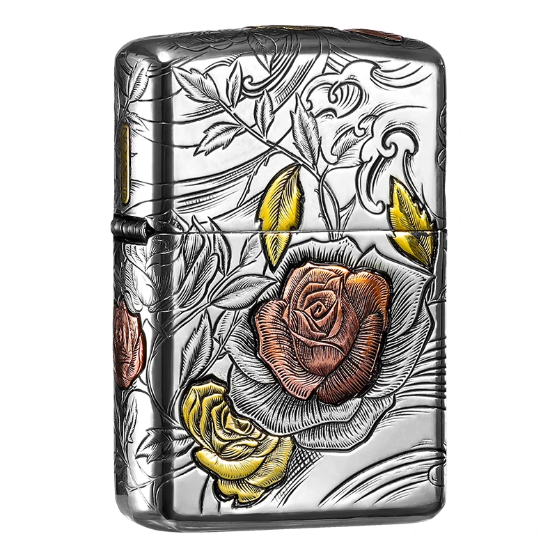 ZIPPO打火机金枝玫瑰防风煤油正品精雕送男生礼物520情人节DYH1X1