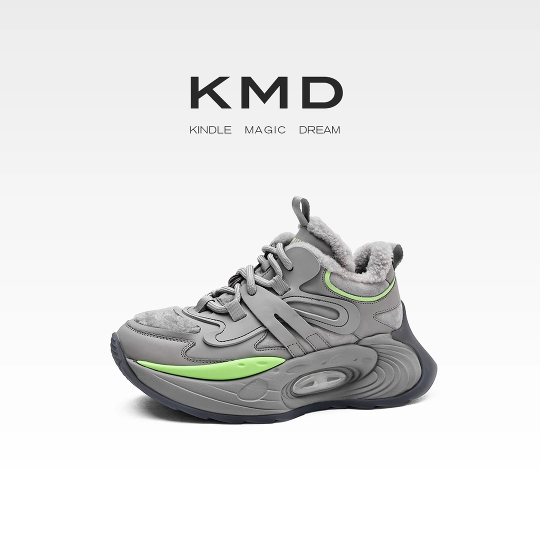 KMDSHOES原创设计新款真皮厚底老爹鞋女加绒增高超火运动休闲鞋
