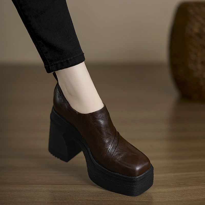 小个子手工女鞋11cm~不累脚厚底小皮鞋粗跟乐福鞋2025懒人单鞋女