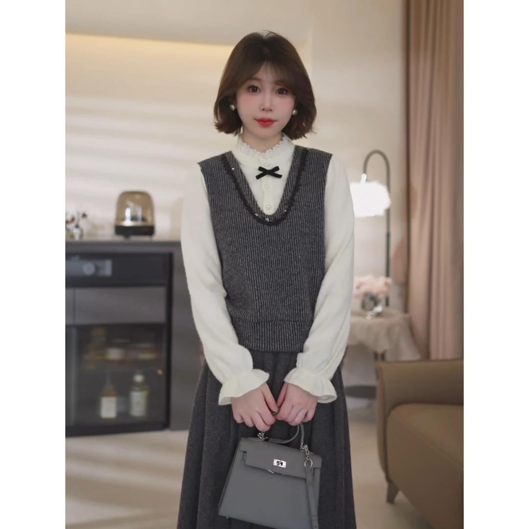 斯洋洋冬季亲肤减龄气质亮片花边百搭细格羽毛纱上衣SY412A046SYY