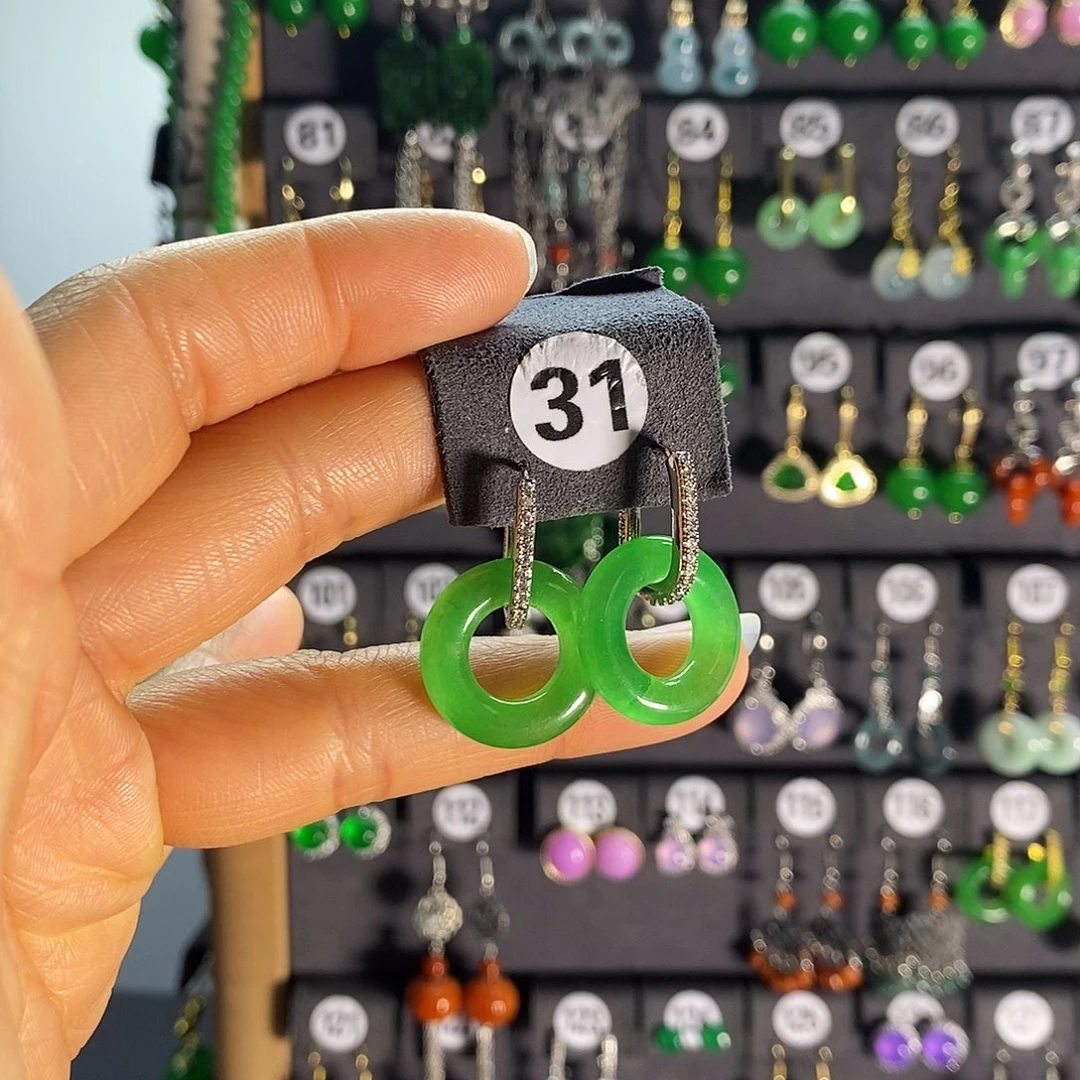 银S925镶嵌翡翠耳饰31