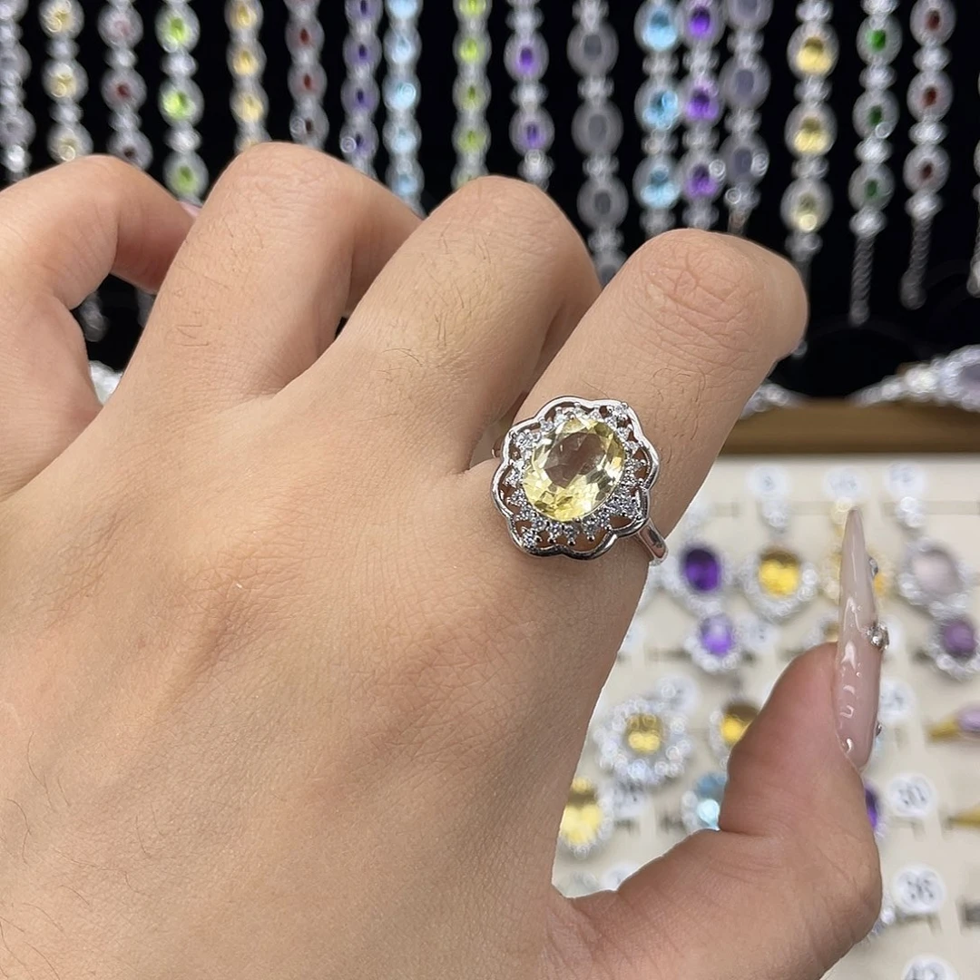 戒指黄晶银S925镶嵌