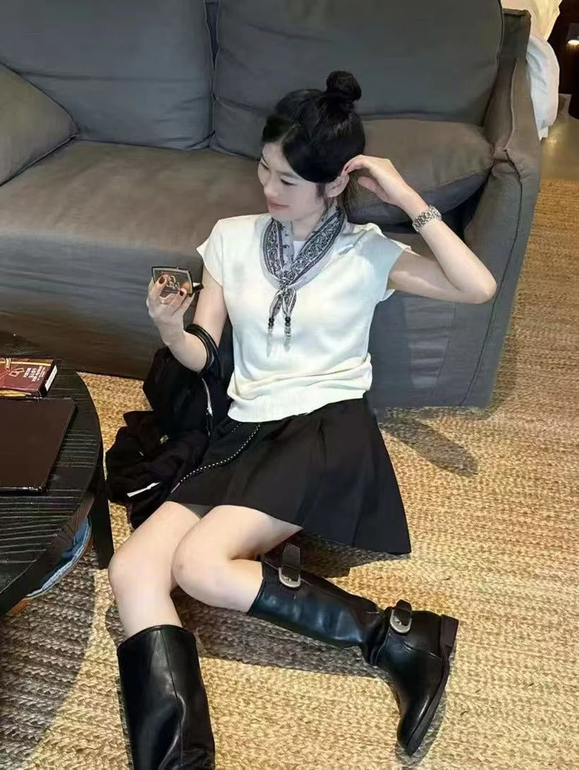 8607短袖丝巾针织