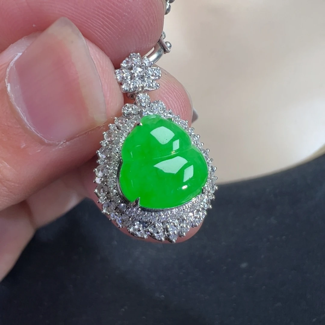 翡翠18K金镶嵌吊坠(不含链)