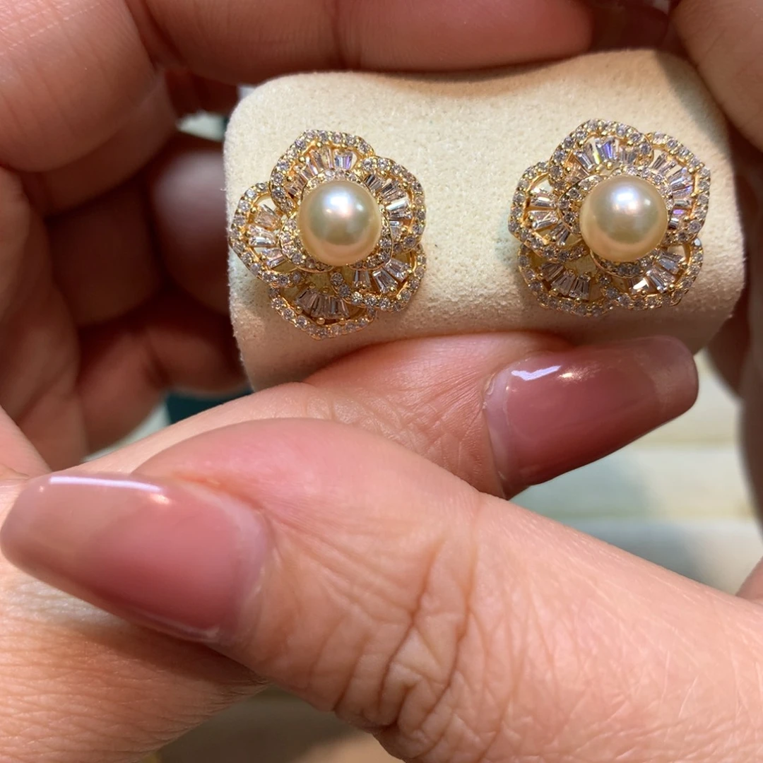 海水珍珠耳饰银S925镶嵌