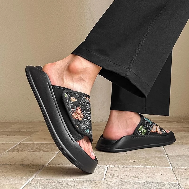 吉伦略索男士拖鞋高端厚底休闲夏户外时尚防滑耐磨沙滩一字拖鞋超