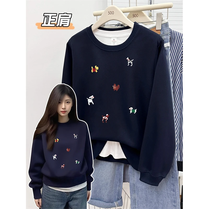 正肩秋冬百搭宽松慵懒风长袖大码女装卫衣女装休闲卡通印花上衣潮