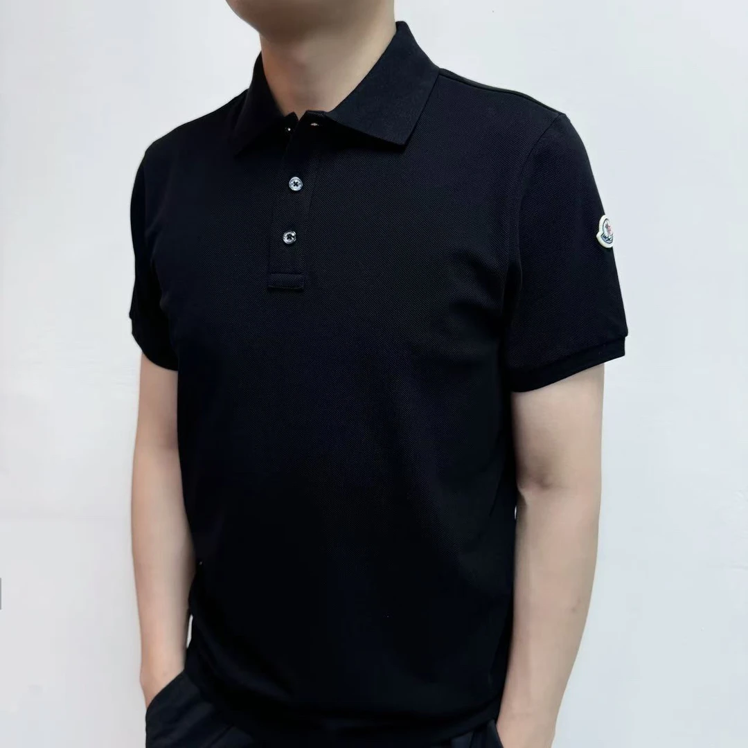 全新未使用 Moncler蒙口 袖边徽标logo黑色短袖Polo衫