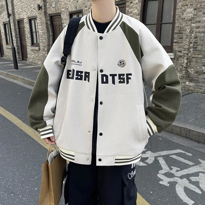 2025春季新款青少年棒球领夹克外套男生港风时尚百搭拼色棒球服