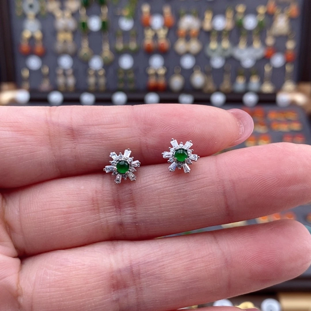 银S925镶嵌和田玉耳饰