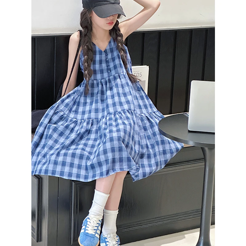 K29277韩系女童吊带连衣裙2025新款夏装儿童无袖裙子A字长裙夏季