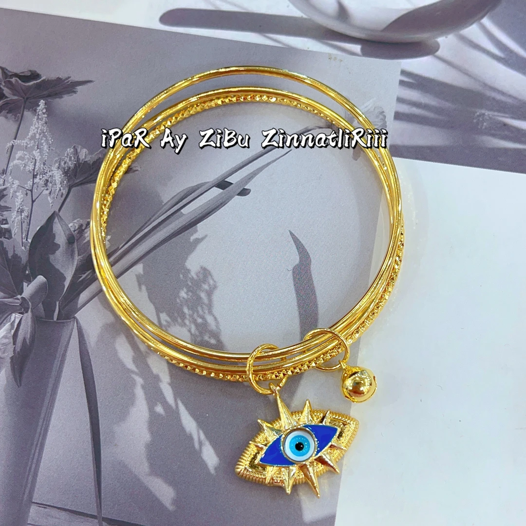 钛钢手镯 伊帕尔阿依新款时尚百搭气质个性钛钢手镯金色素款蓝色