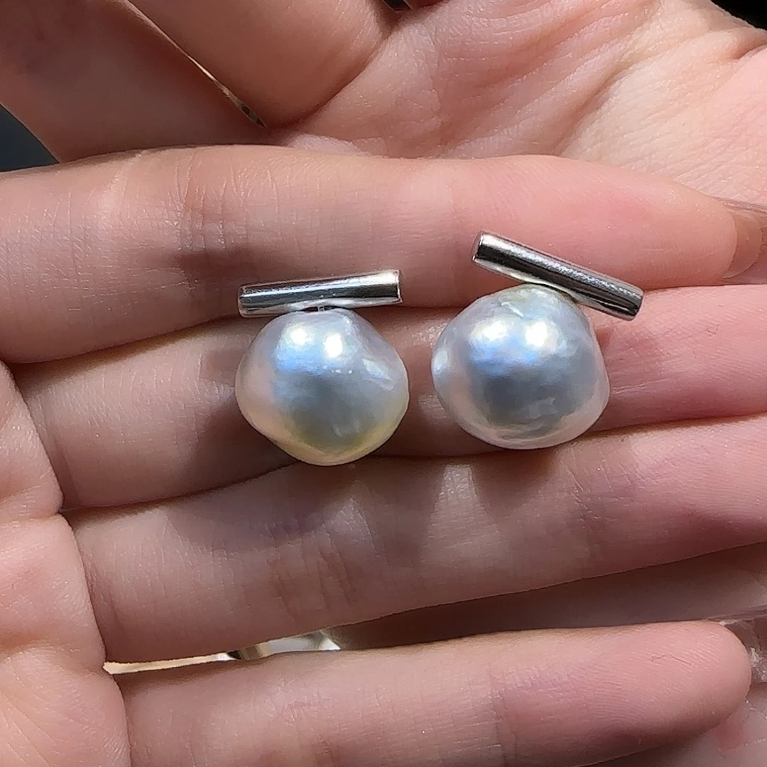 银S925镶嵌耳饰海水珍珠