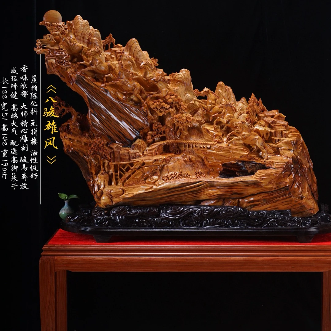 大摆件《八骏雄风》崖柏陈化料 无拼接 手工雕刻 会所大摆件