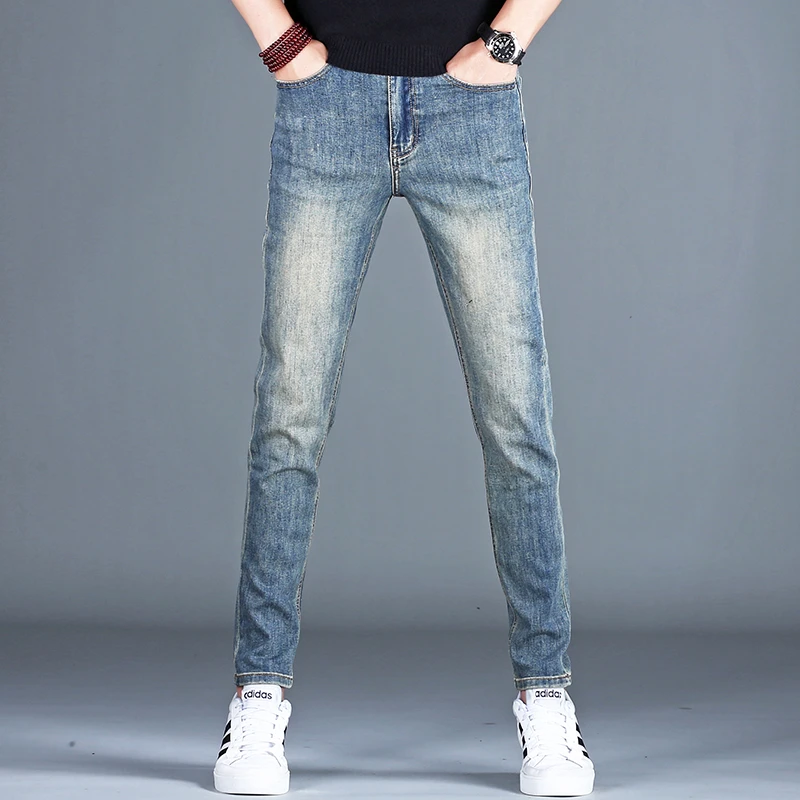 2025新款男士高复古男装夏季休闲百搭潮牌修身小脚牛仔裤裤子弹力