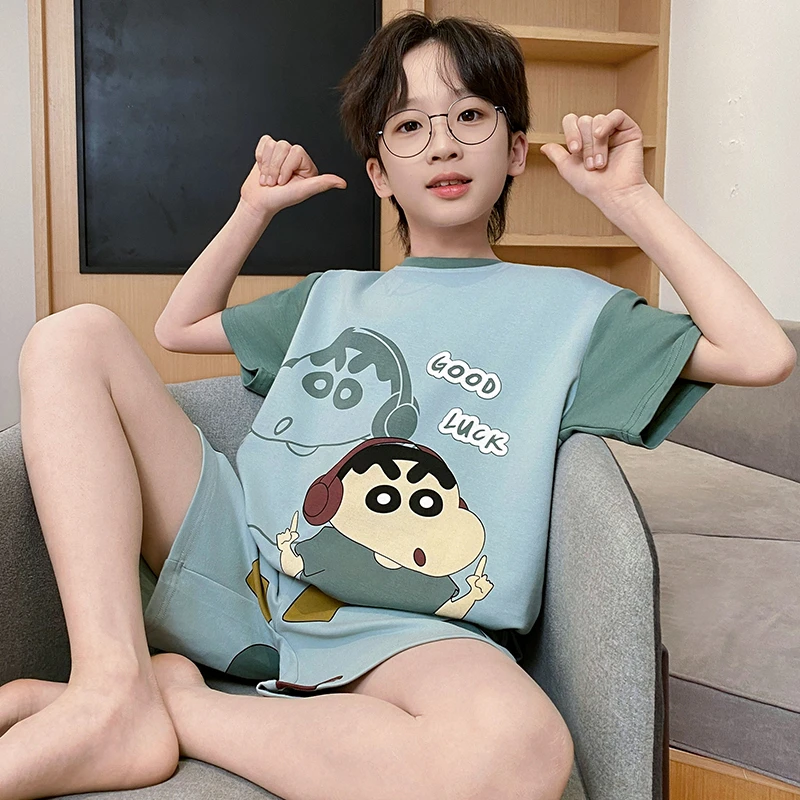 夏季薄款男孩睡衣纯棉舒适透气儿童家居服中大童卡通居家服41704