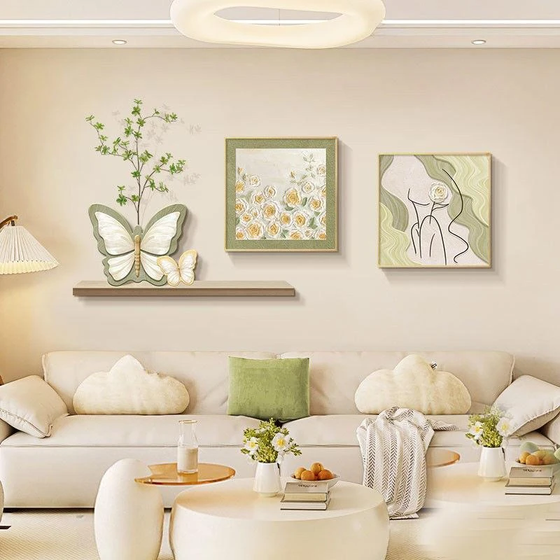 奶油风客厅装饰画莫兰迪沙发背景墙挂画简约高级感玄关组合壁画