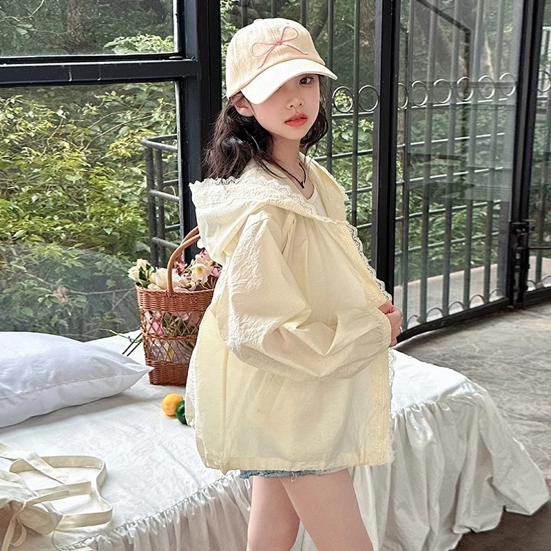 童装新款韩版女童防晒服儿童连帽穿搭洋气衫薄款2025女童炸街潮服