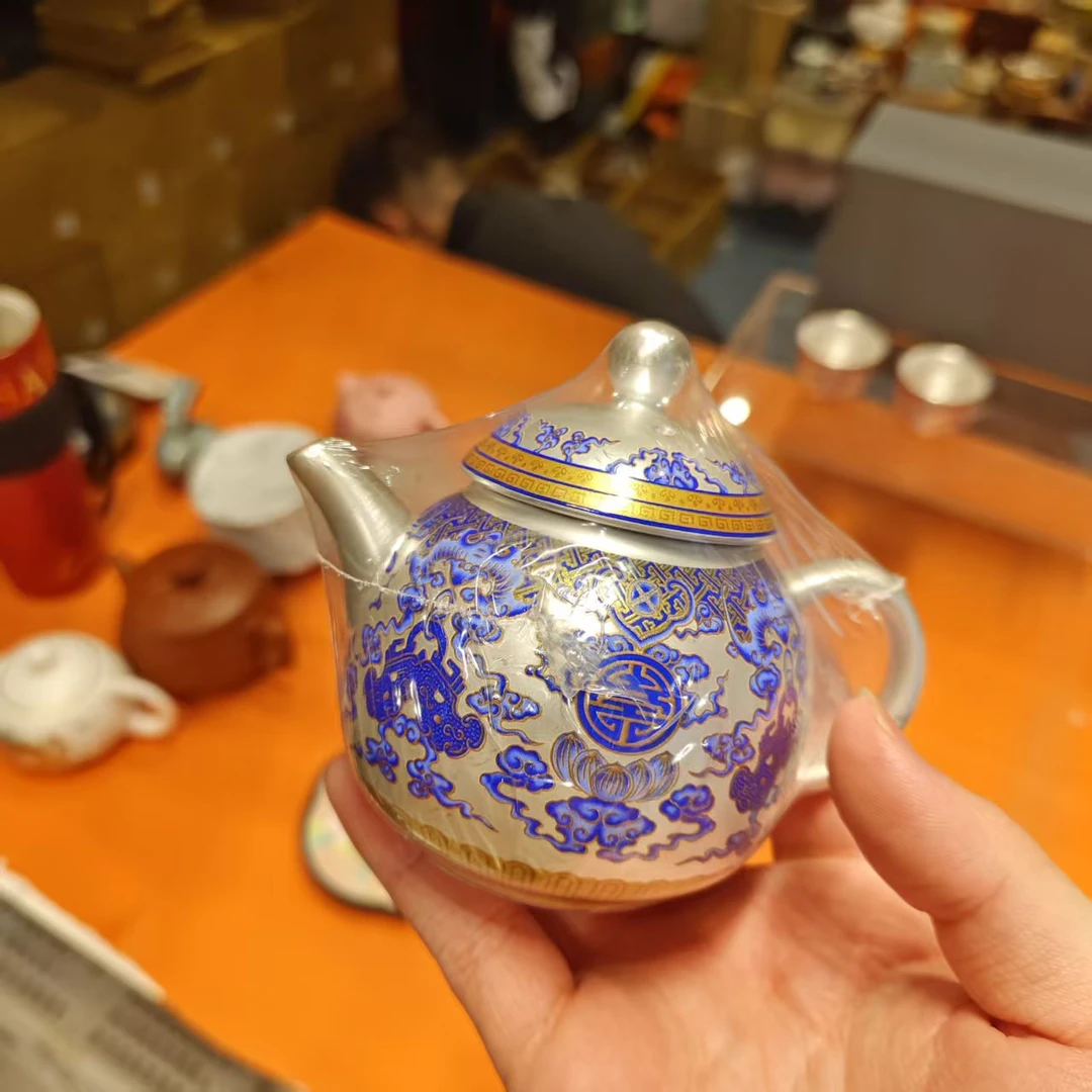 陶子茶具 瓷胎鎏银青花万寿无疆德钟壶一壶两杯套装送礼轻奢-2692