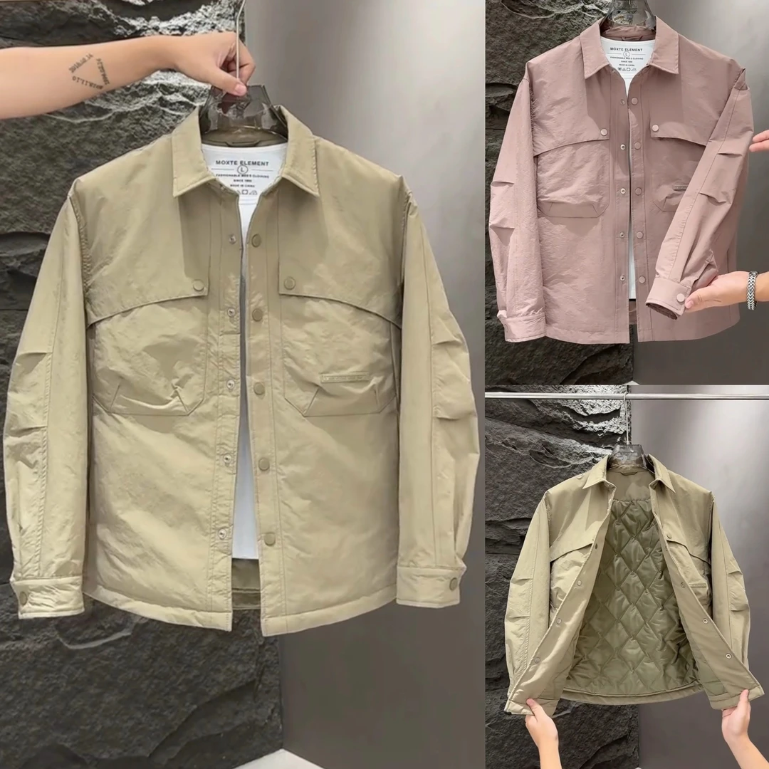 秋冬新款大口袋加厚棉服外套男潮流百搭防风加棉保暖休闲翻领夹克