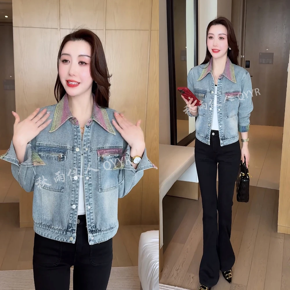 【秋雨仪人】牛仔短外套女春秋新款宽松时尚百搭小个子翻领夹克上衣