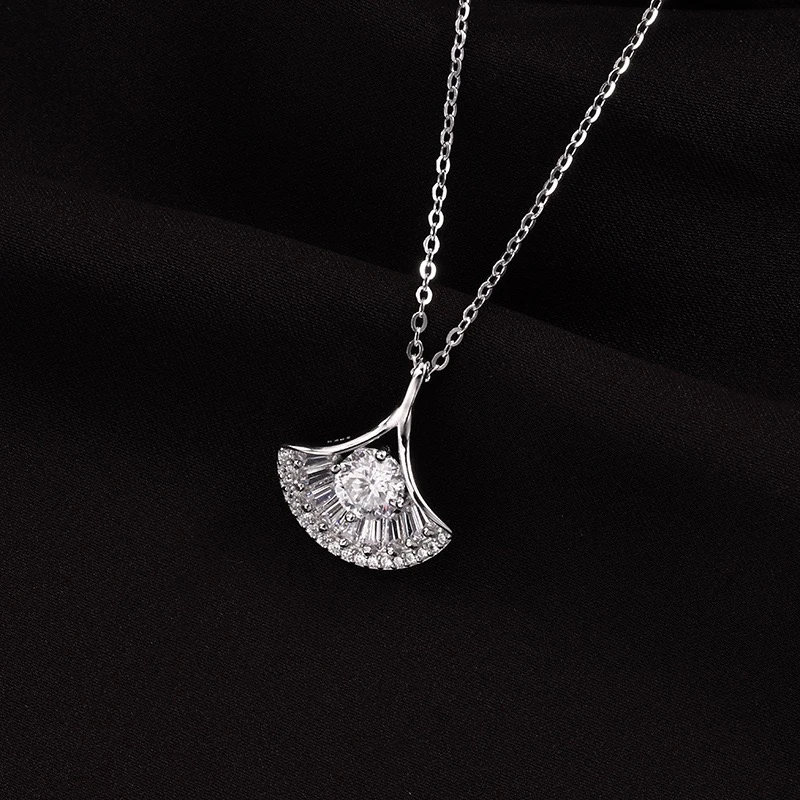 坠链均925银合成锆石 【新粉专享s925银高级感新中式扇子镀金项链