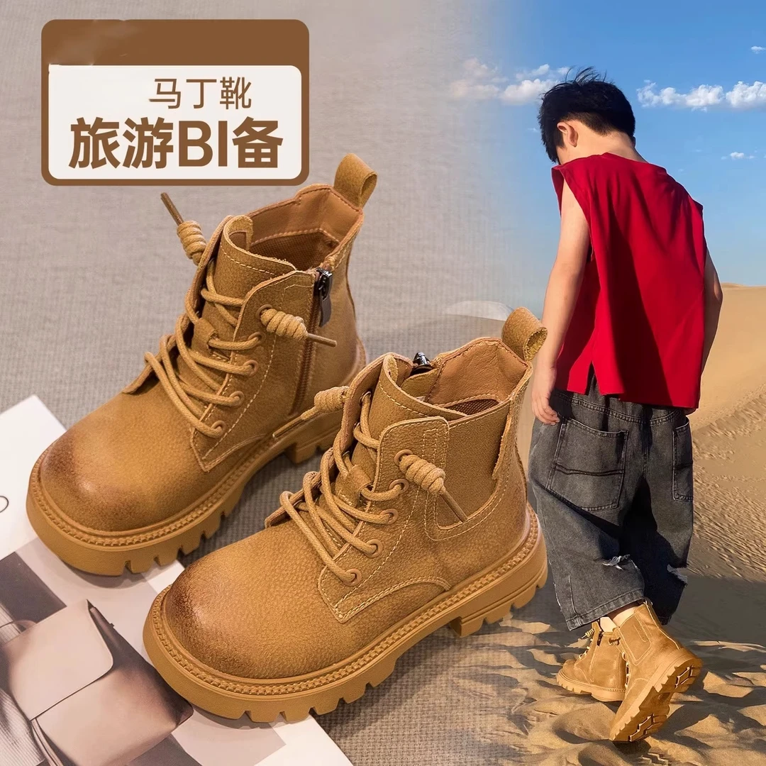 ABC儿童马丁靴2025夏季新款男童靴子黄靴草原女童旅游大西北新疆