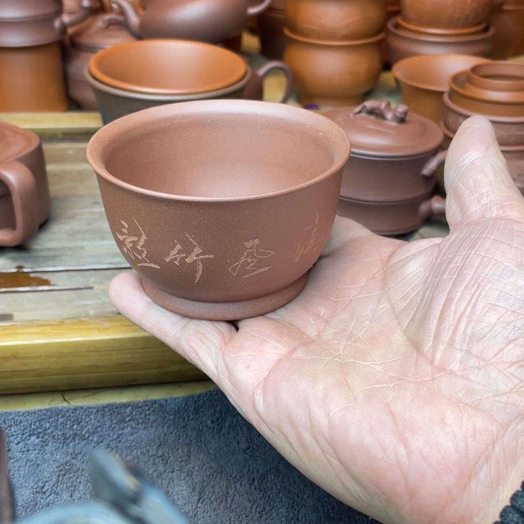 紫砂茶壶原矿底槽青手刻主人杯