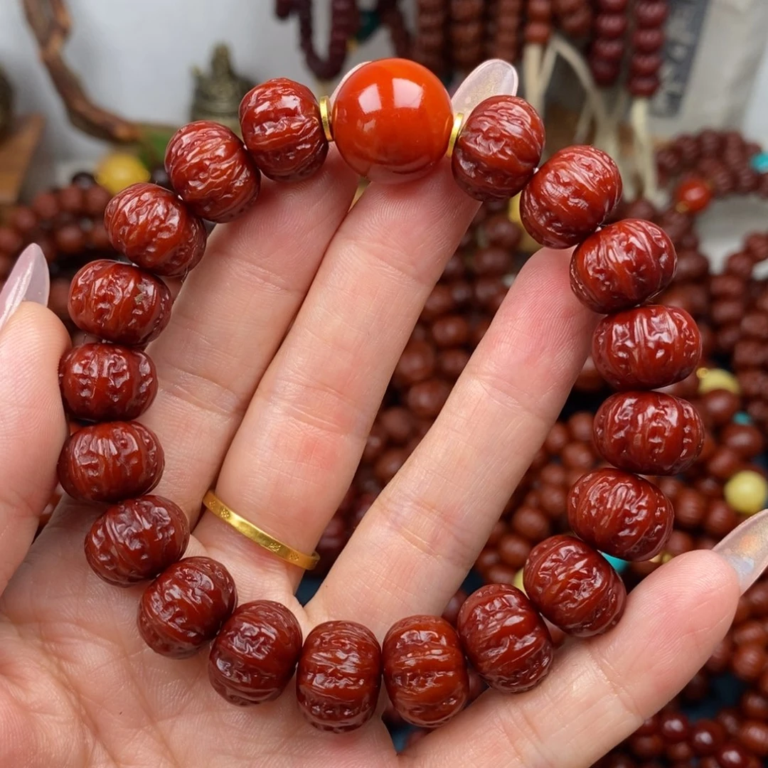 猴头核桃手串毕业八棱➕红