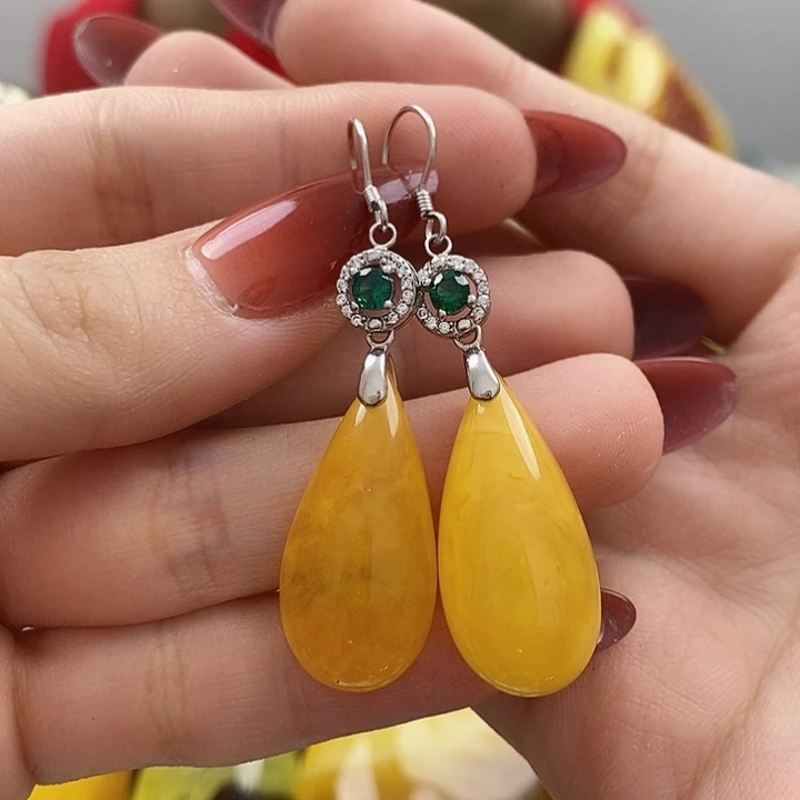 琥珀耳饰未镶嵌耳环