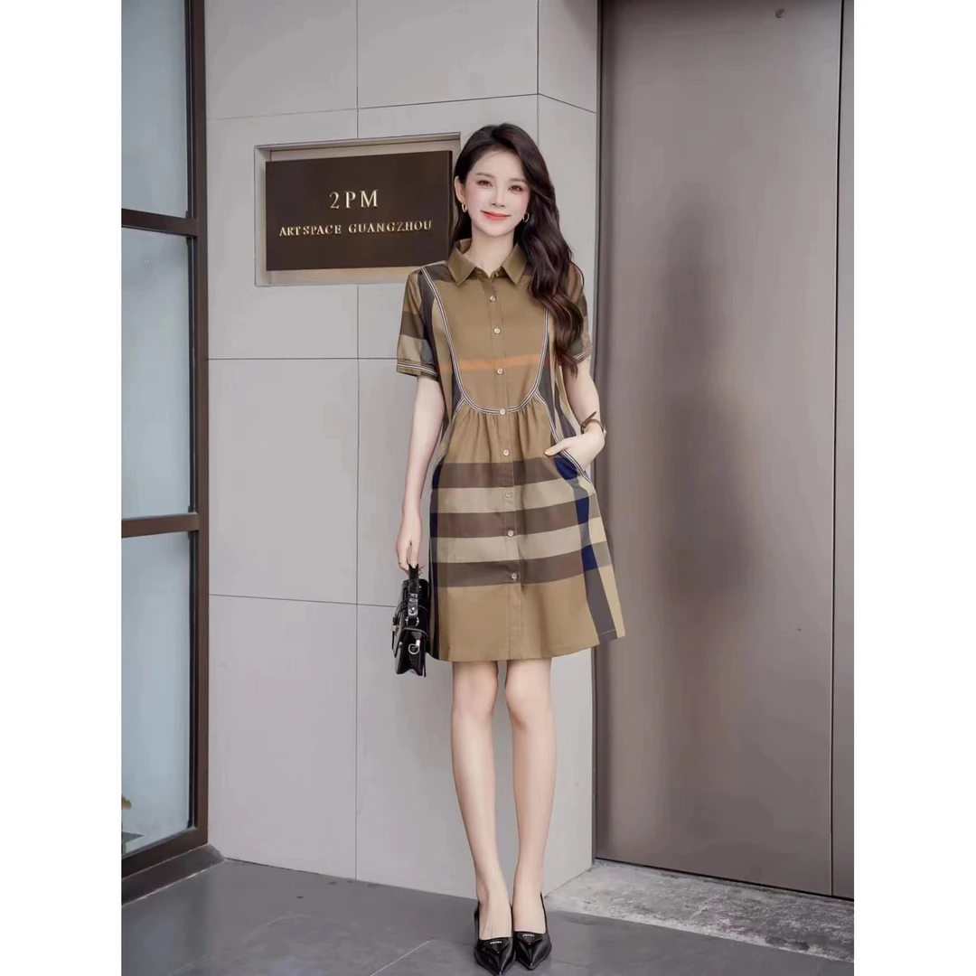 642-2025夏季新款韩版格纹连衣裙