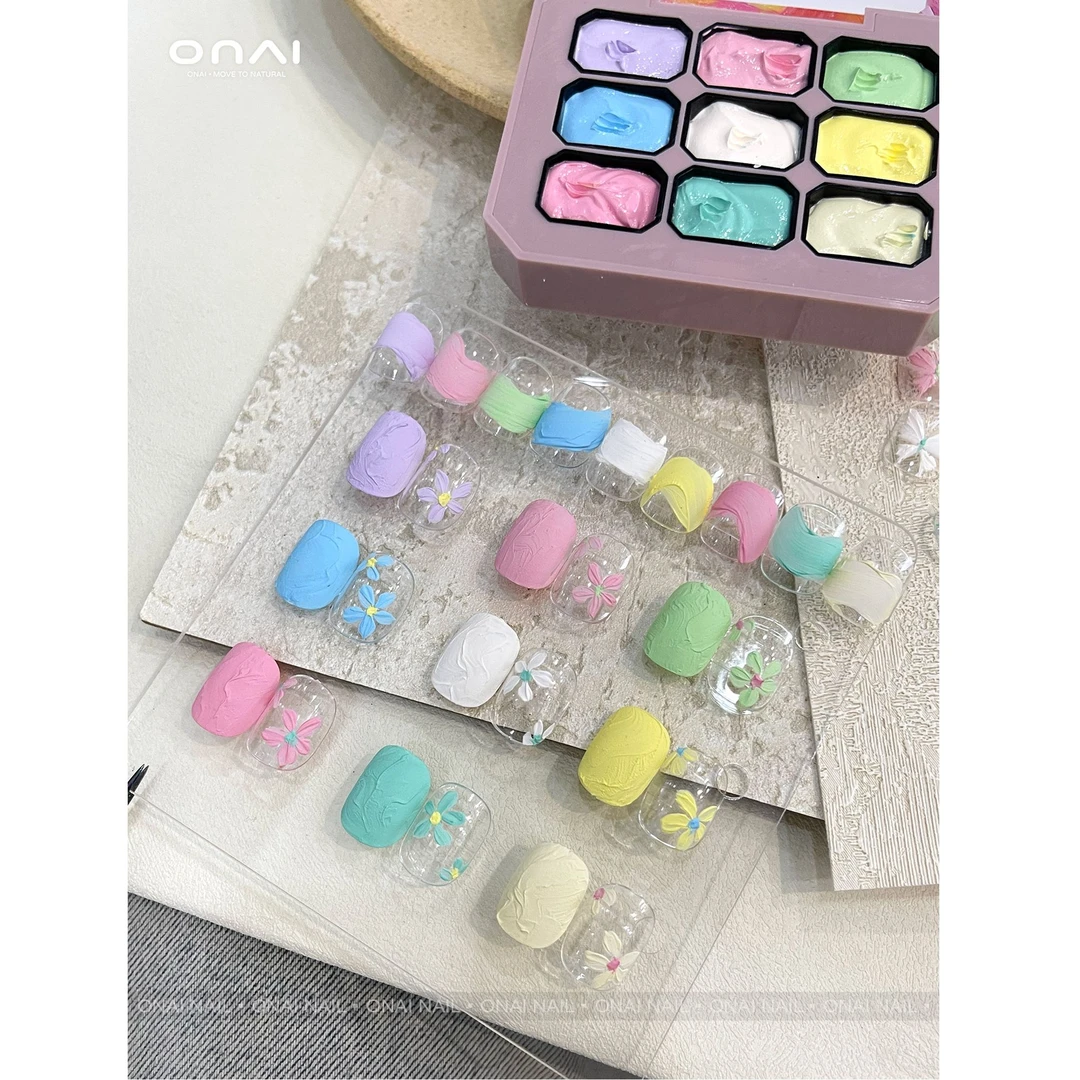 ONAI美甲9宫格油画立体浮雕胶彩绘免洗石膏胶2025年新款肌理胶