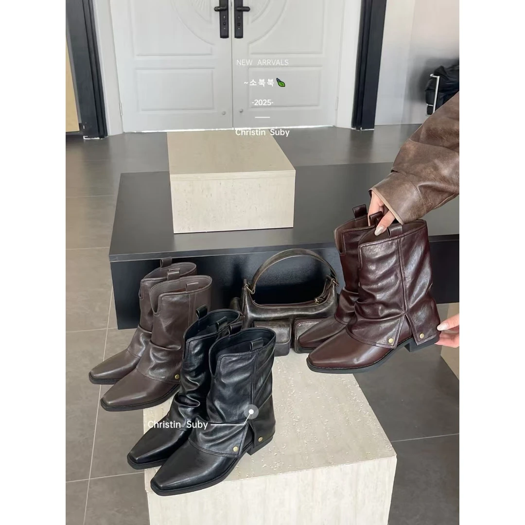 S5519696复古风美式显瘦一脚蹬短筒靴