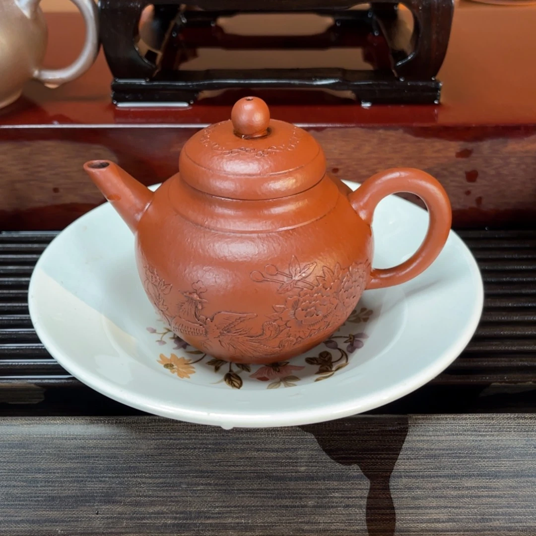 茶壶紫砂高端180cc朱泥高温泥绘慕古壶