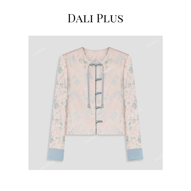 DALI PLUS新中式恋夏风蓝粉撞色气质暗纹提花上衣女外套-D4SS0034