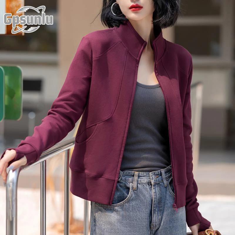 gpsunlu立领运动衫女时尚时尚气质减龄显瘦开衫春秋运动上衣外套