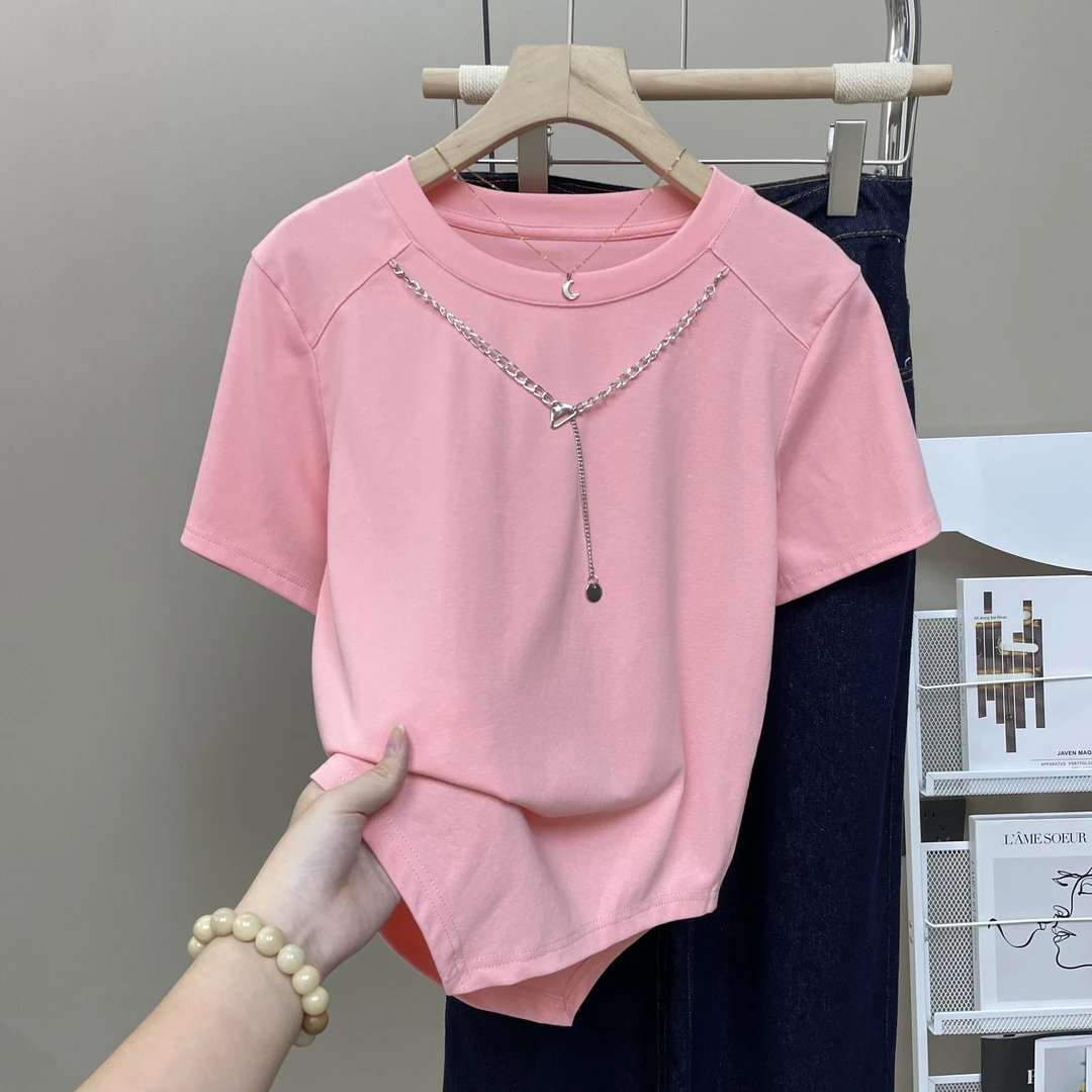 大码200斤夏季新款不规则下摆正肩短袖t恤女休闲百搭显瘦遮肉上衣