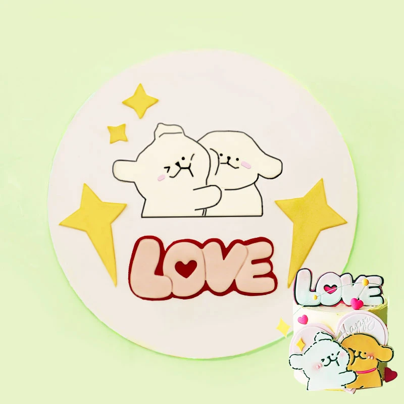 河马泥塘七夕节卡通贴脸小狗love星星翻糖切模蛋糕装饰烘焙模具