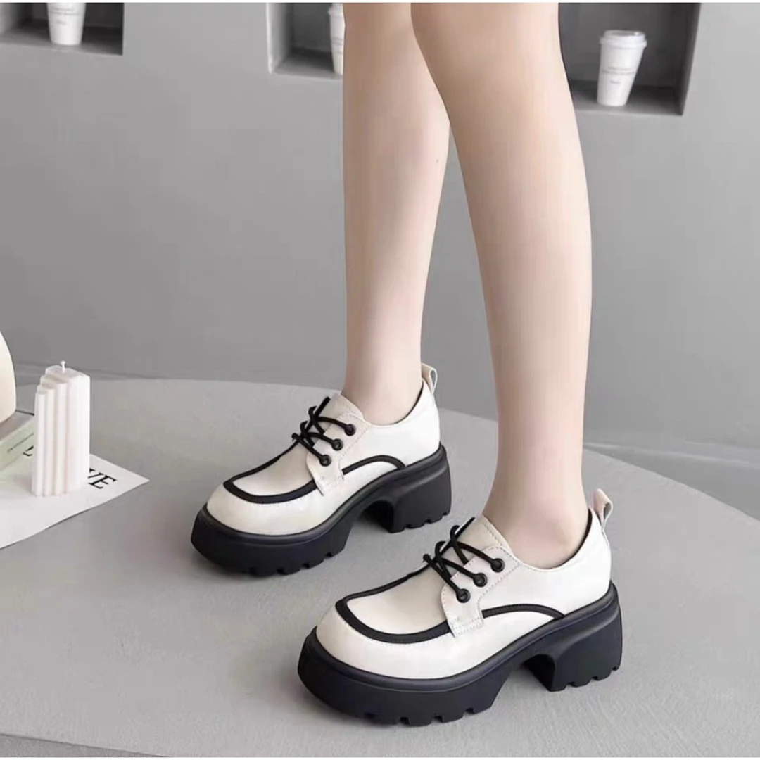 6113厚底超轻百搭英伦风圆头系带乐福女鞋