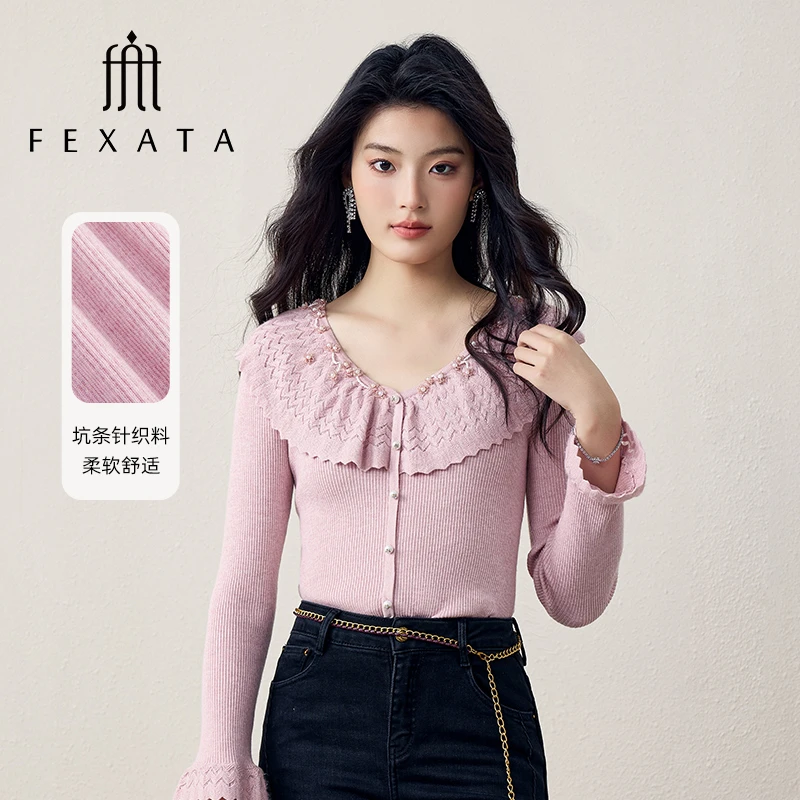 【黄蓉推荐】FEXATA斐格思设计感荷叶边喇叭袖毛针织衫女
