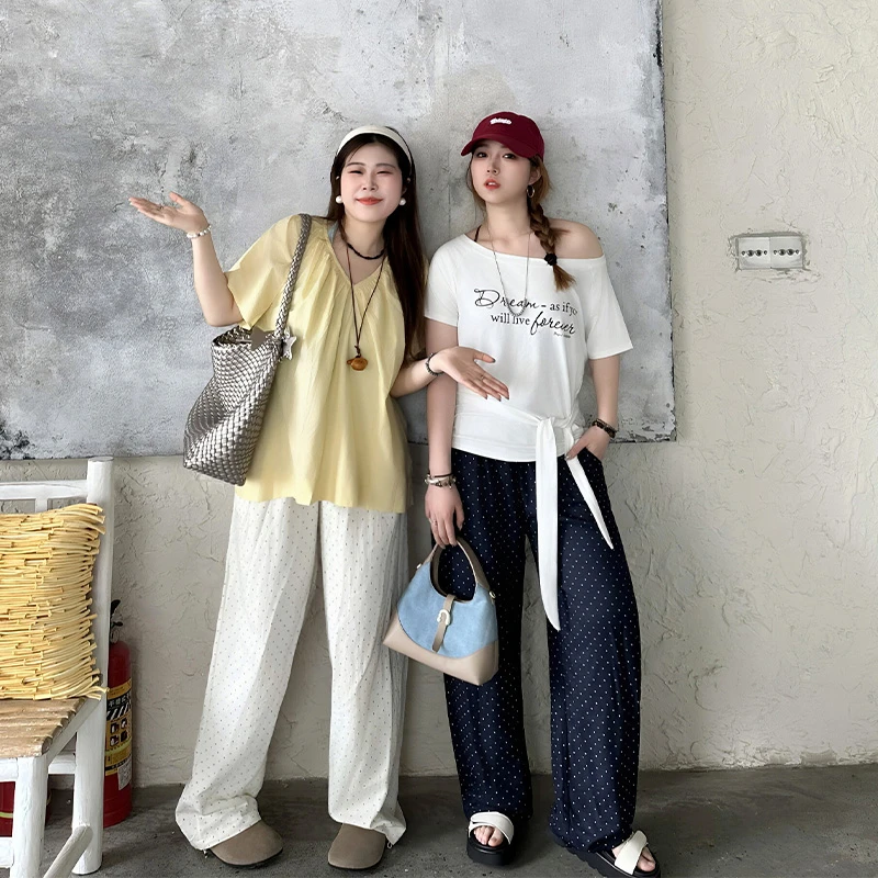 YUZI/鱼子2025新款波点裤显瘦洋气休闲胖MM舒适大码慵懒百搭夏季