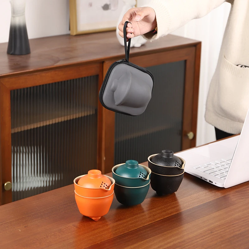 陶瓷旅行茶具小套装便携式户外轻奢快客杯企业伴手礼品印logo批发