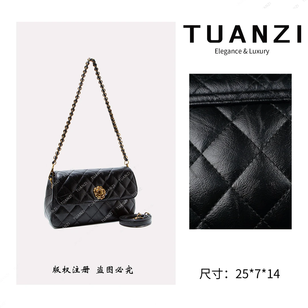 『高端玩家』新款山茶花系列单肩斜挎女包 QYX-9997-黑色