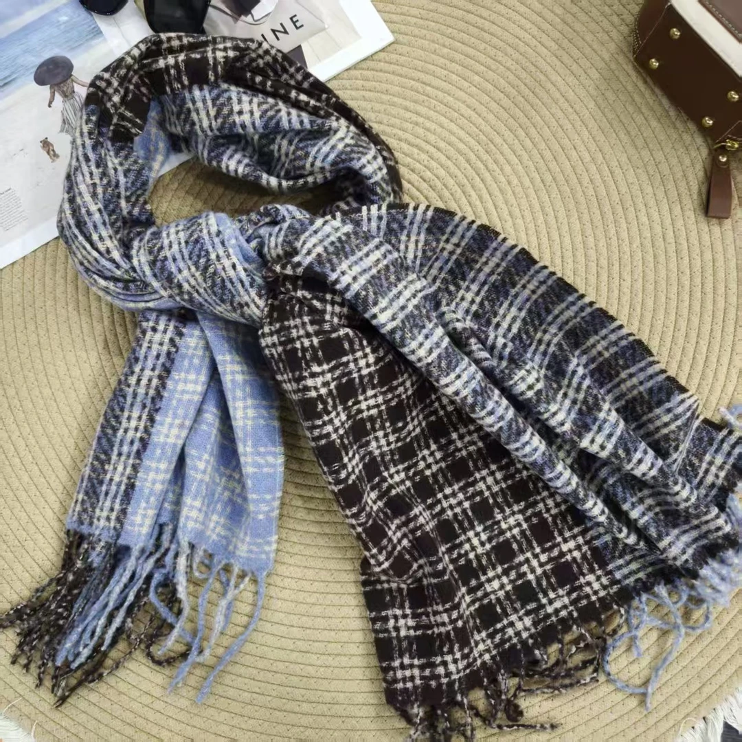 纪凡姬/4206-百搭冬季流苏款格子针织时尚围巾