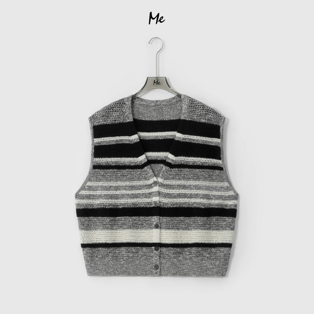 ME【格雷序事】老钱松弛镂空透气显瘦舒适时尚百搭针织衫MESS6833