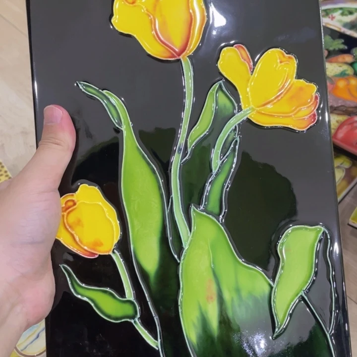 陶瓷黑金郁金香瓷版画